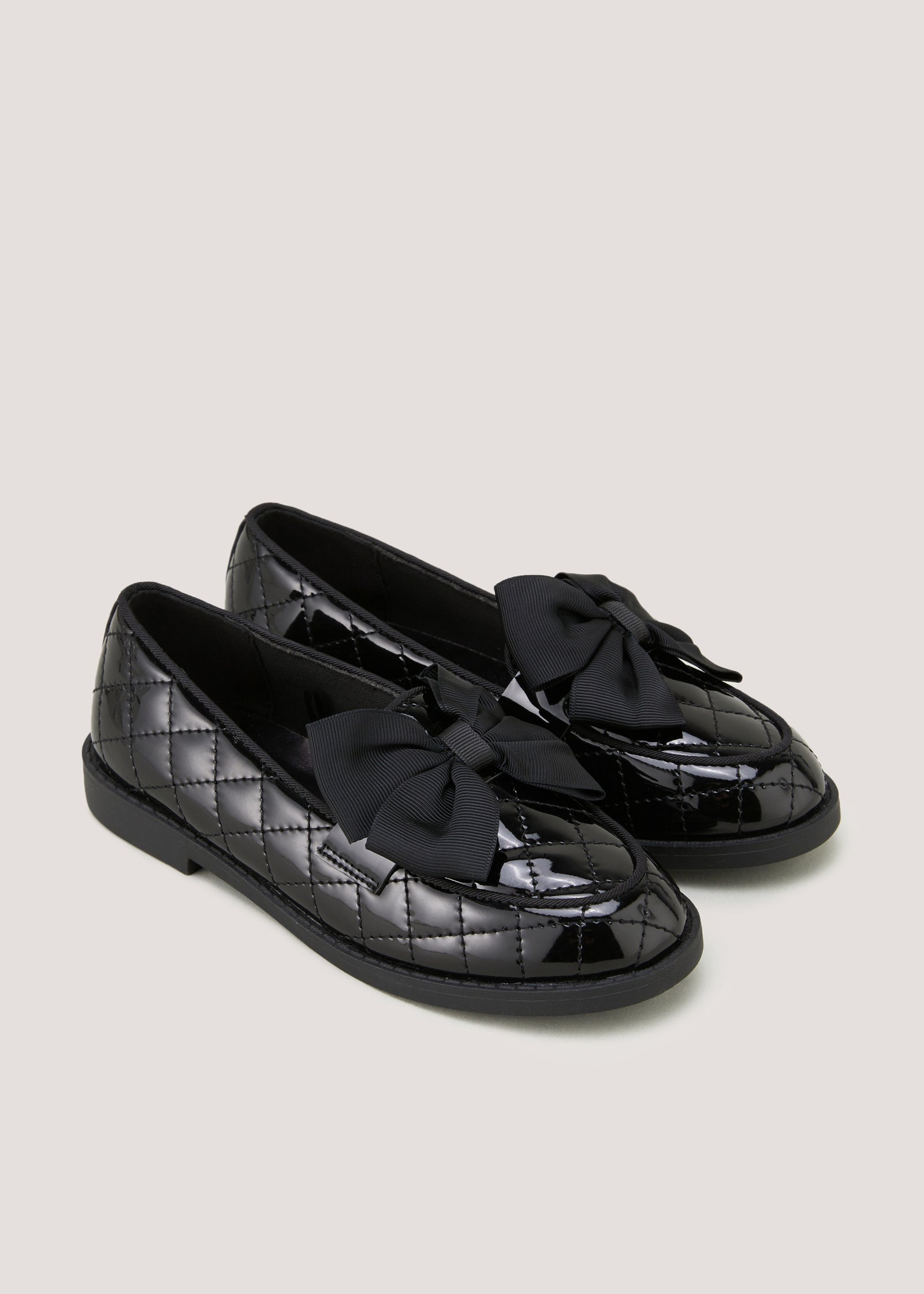 Buy Girls Black Patent Quilted Bow Loafer School Shoes Online in Oman