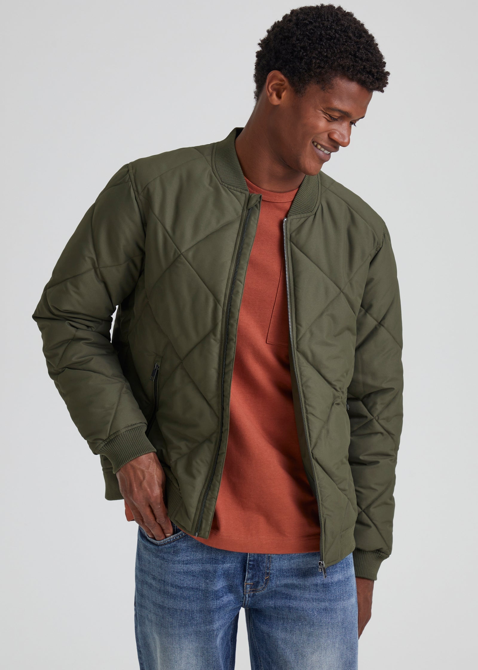 Quilted green bomber jacket best sale