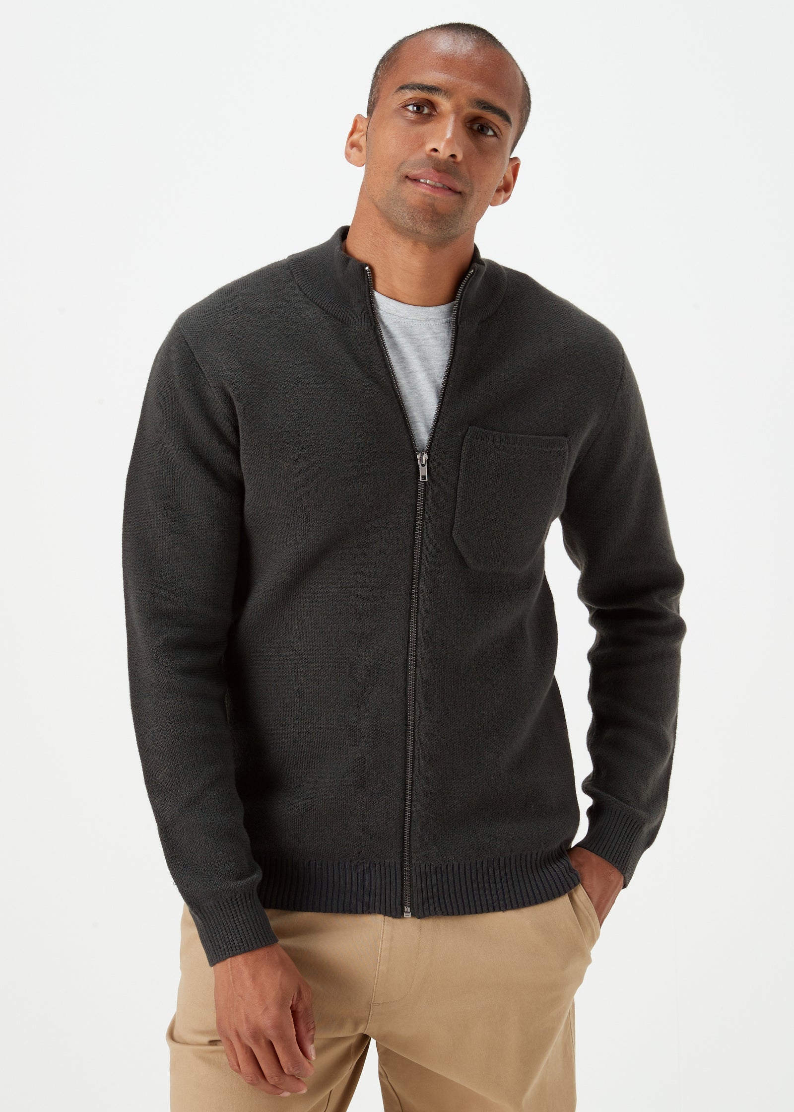 Buy Khaki Funnel Neck Zip Up Cardigan Online in Bahrain from Matalan