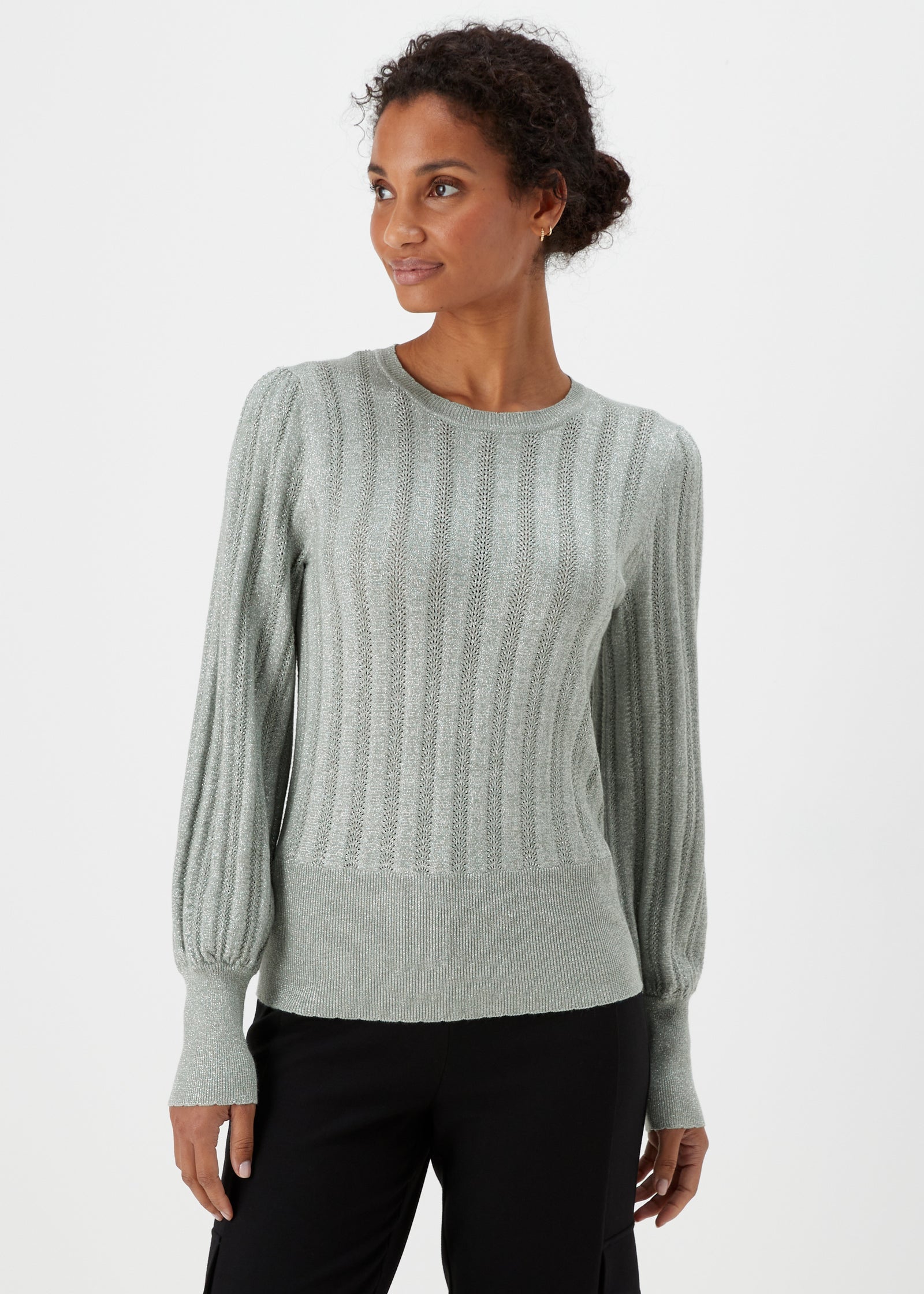 Buy Green Metallic Pointelle Jumper in Oman - bfab