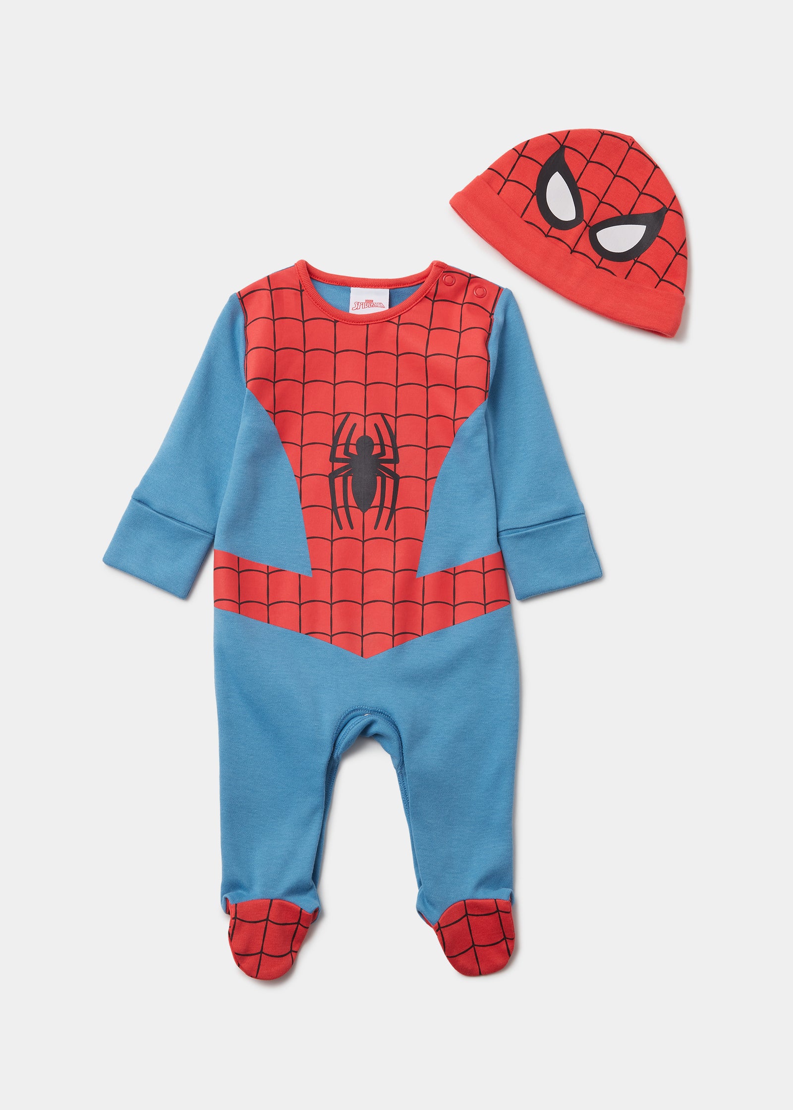 Babyhug Marvel Full Sleeves Front Open Collar Neck Woven Night suit  with Spider Man Print - White main image 0