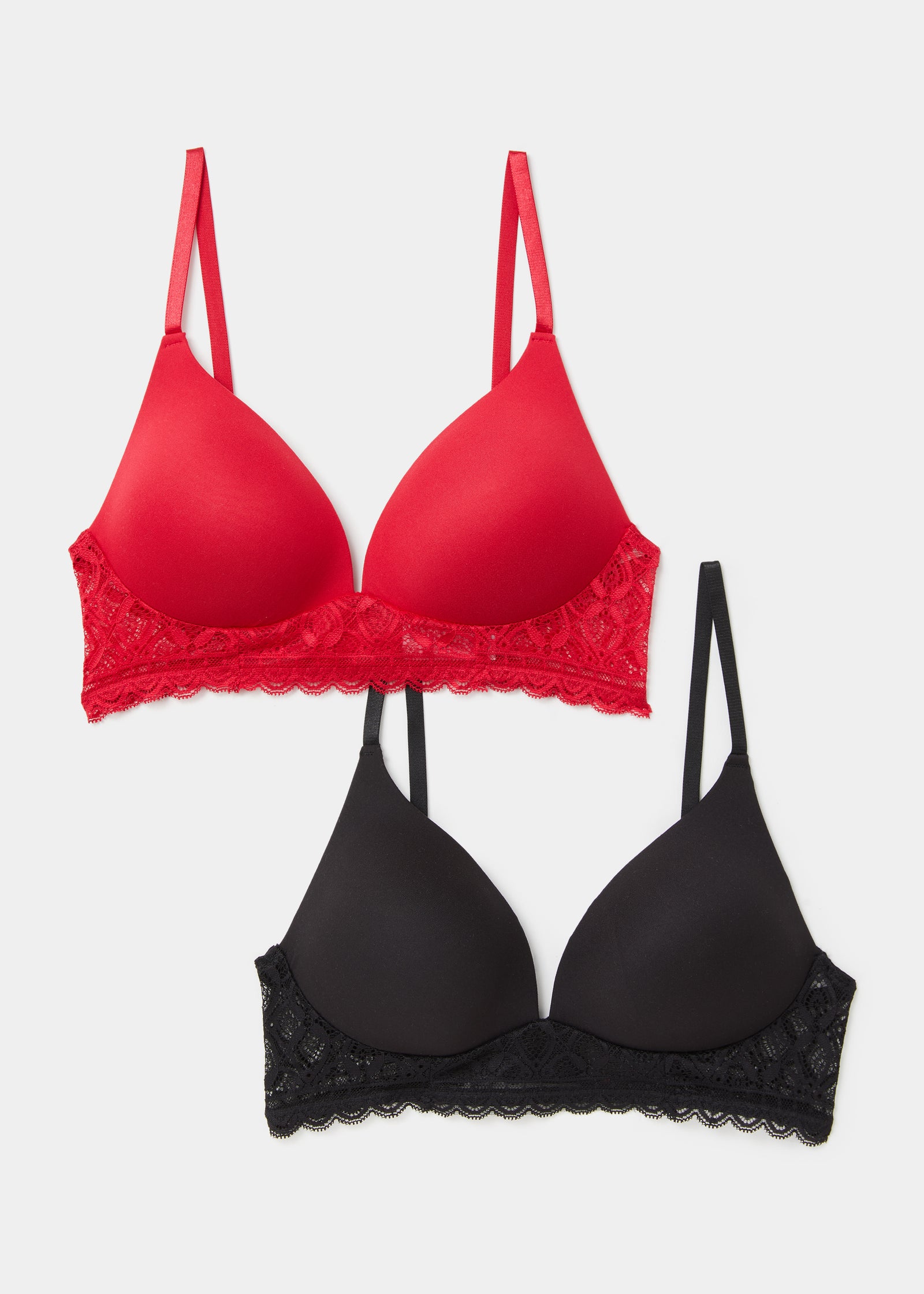 Buy 2 Pack Red & Black Non Wired Lace Plunge Bras Online in UAE from ...