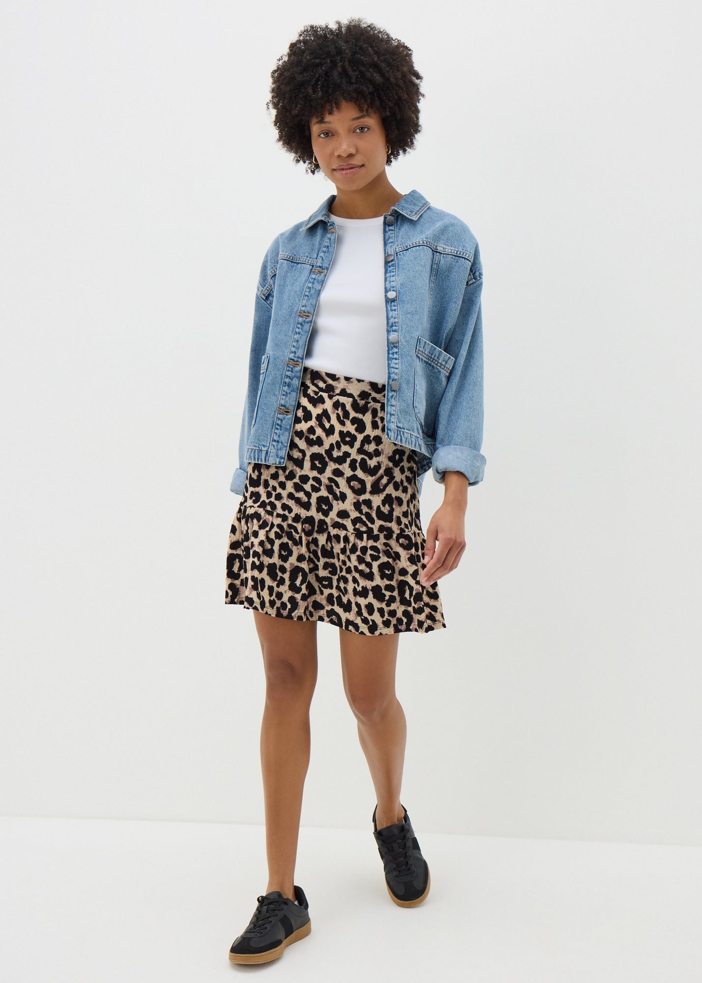 Buy Leopard Print Tiered Mini Skirt-Brown-8 Online in Saudi Arabia