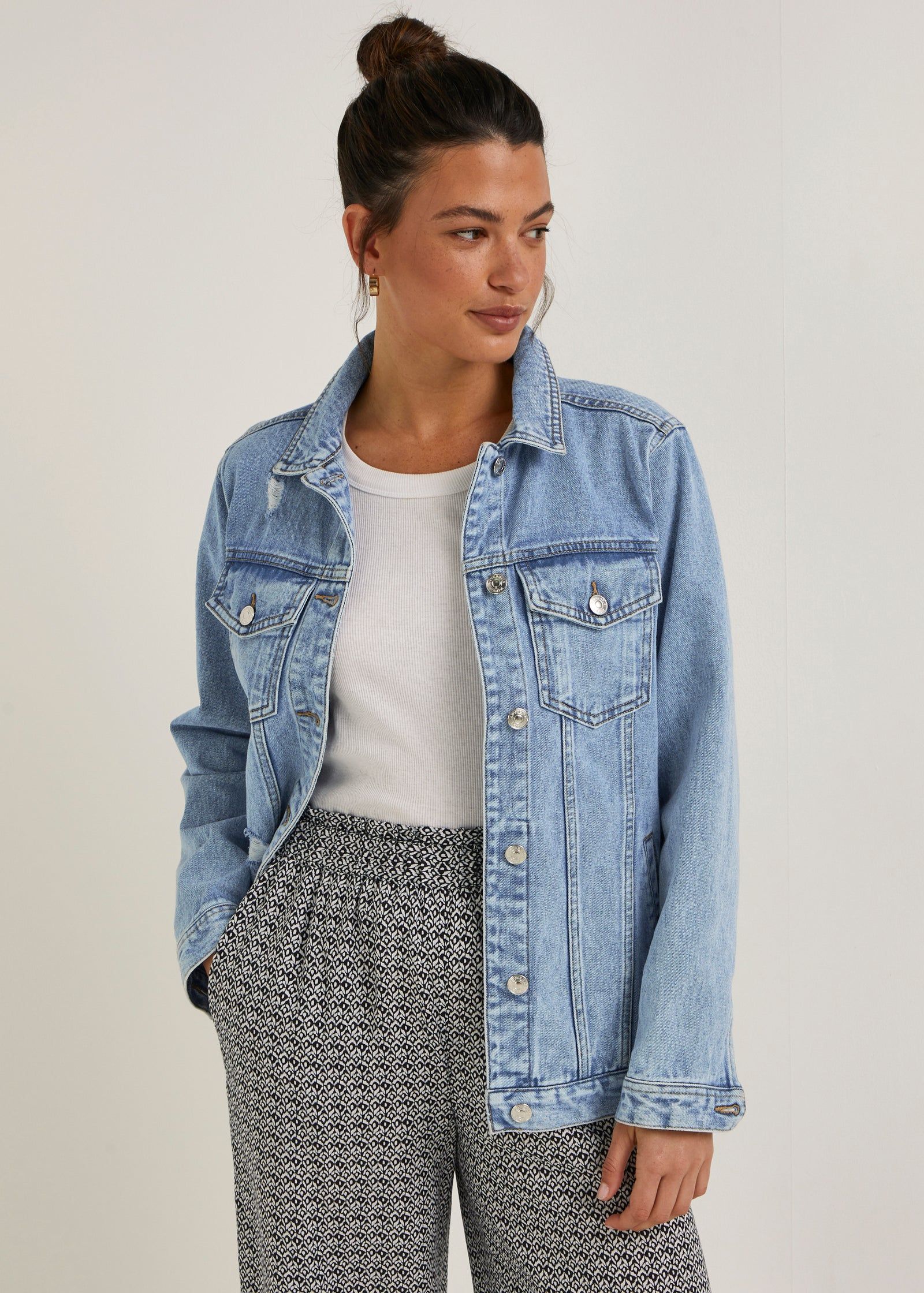 Buy Pink Oversized Denim Jacket b Online in Bahrain from Matalan