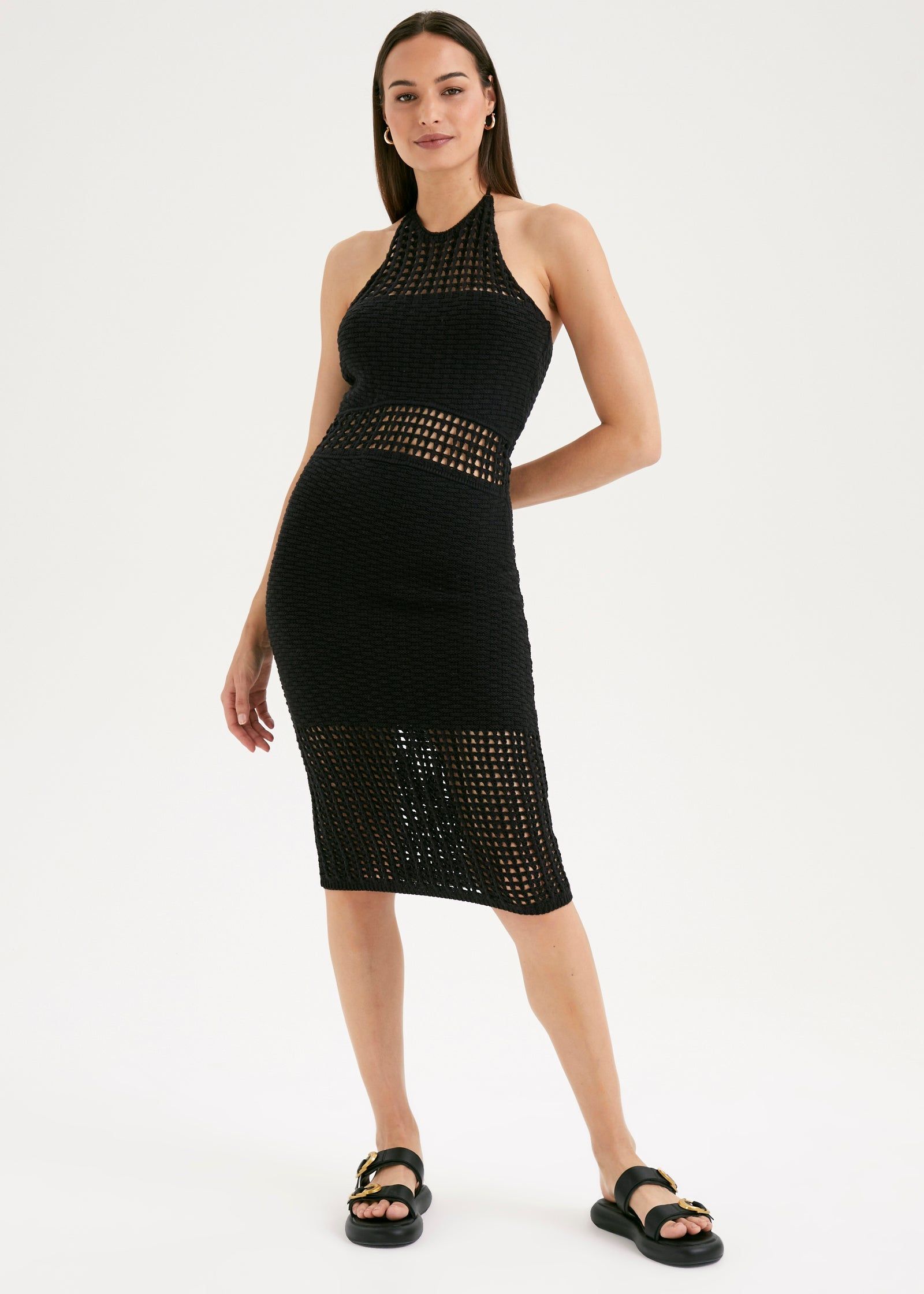 Buy Et Vous Black Crochet Lace Halter Neck Midi Dress - Black - 16