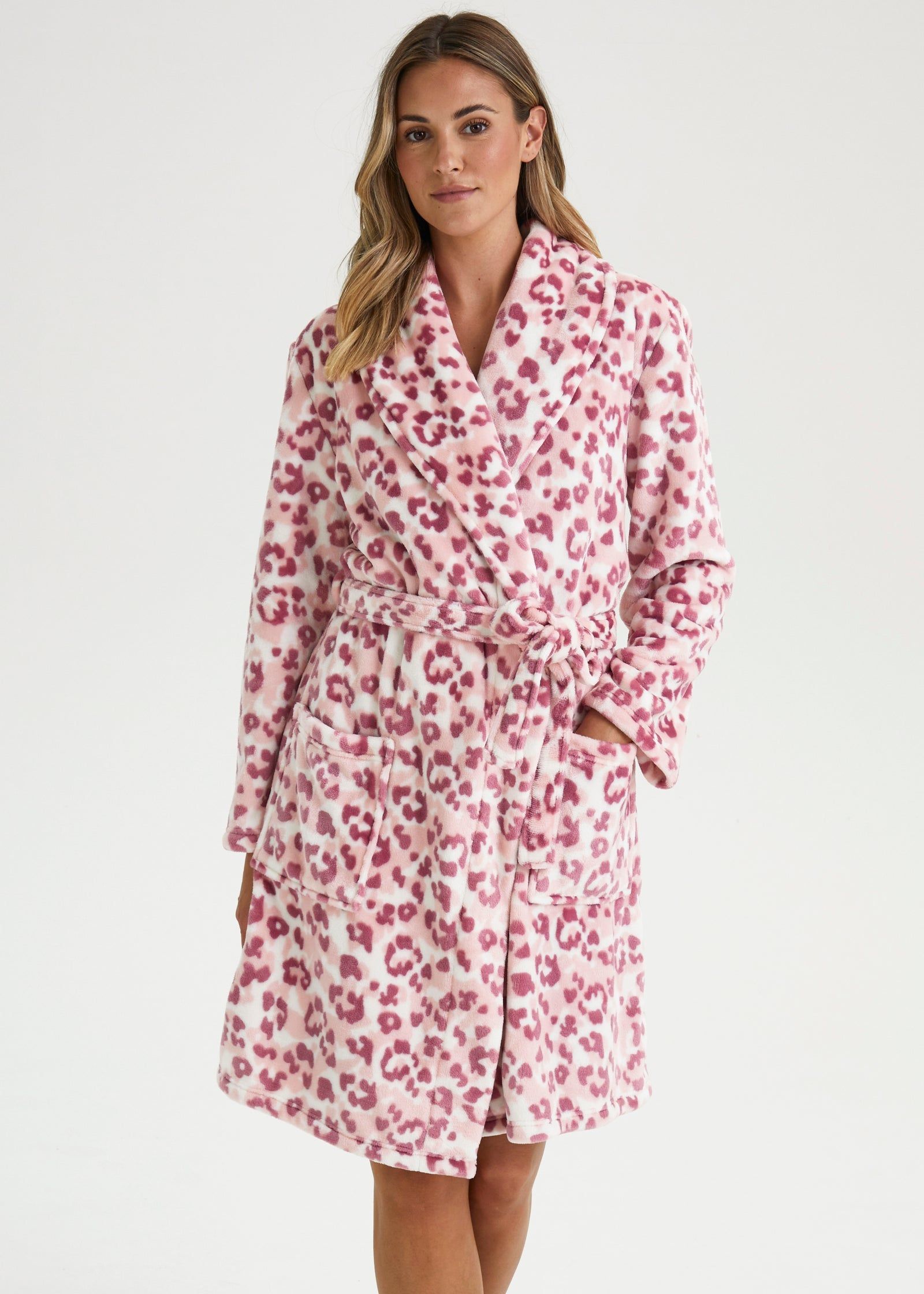 Buy Cream Pink Animal Print Fleece Dressing Gown Online in UAE from Matalan