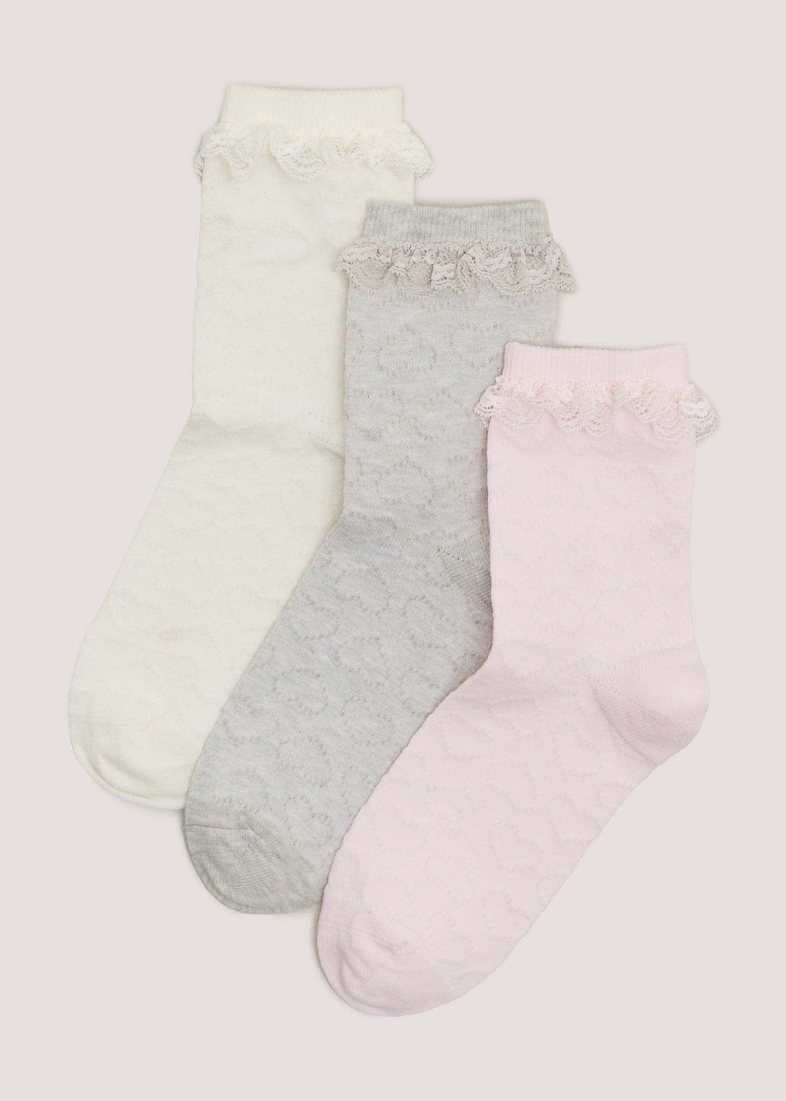Girls 5 Pack White Heart Ankle Socks (Younger 6-Older 5.5) - Matalan