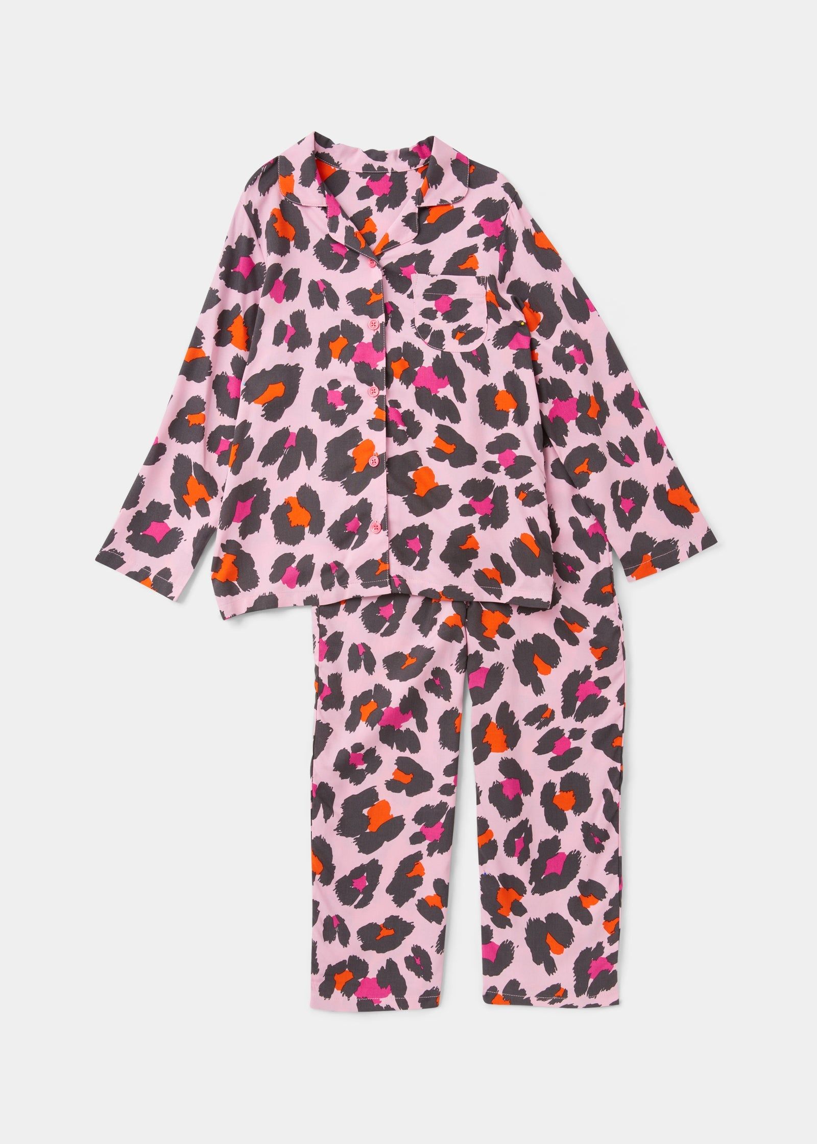 Buy Girls Pink Leopard Print Woven Button Up Pyjama Set 4 13yrs Online in Qatar from Matalan