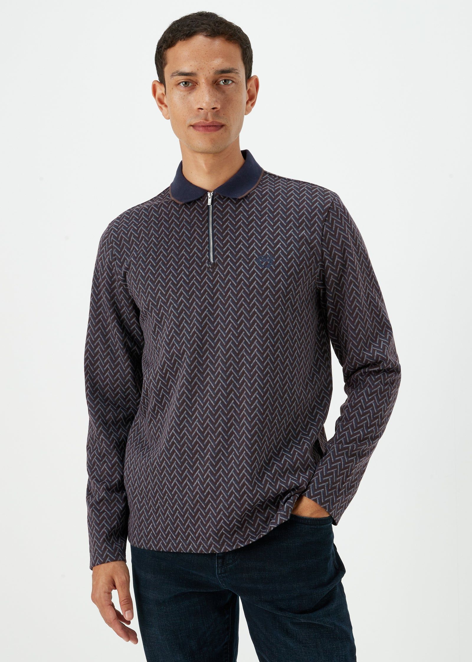 Buy Navy Heritage Look Print Long Sleeve Polo Shirt Online in Bahrain bfab