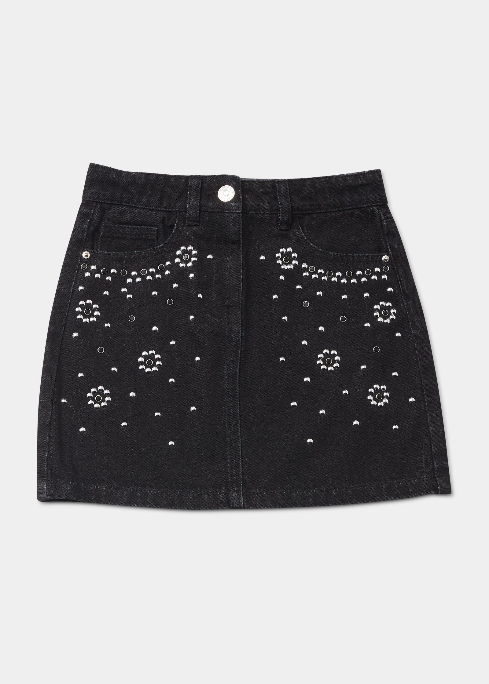 Girls Black Stud Denim Skirt (4-13yrs) - Black - 6 Y