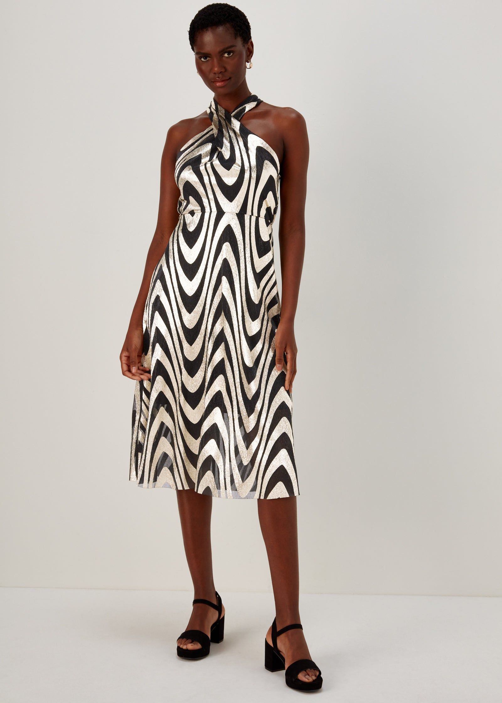 Buy Et Vous Black Gold Metallic Midi Dress Online in UAE from Matalan