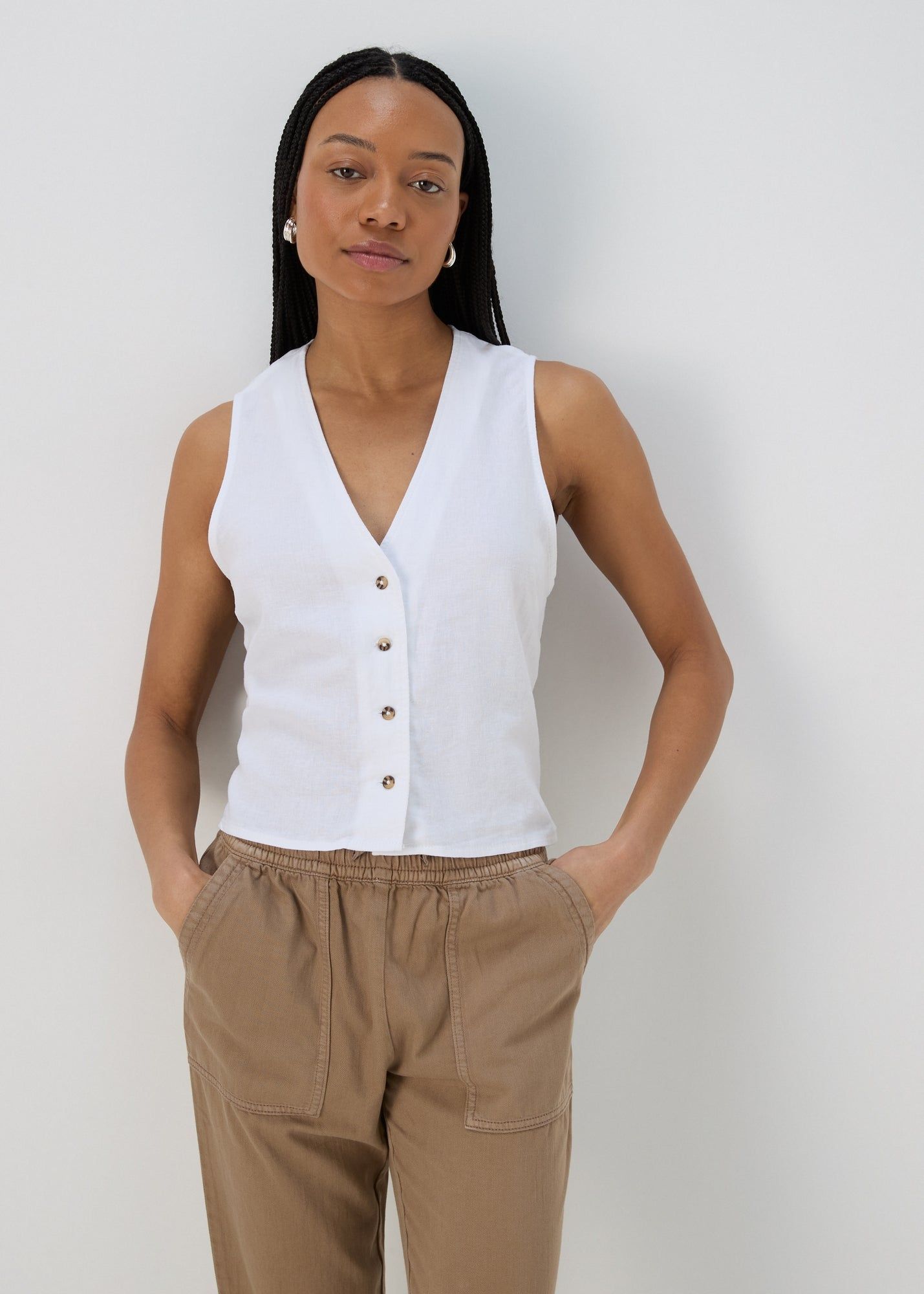 Buy Solid Linen Button Vest-White-18 Online in Qatar - bfab