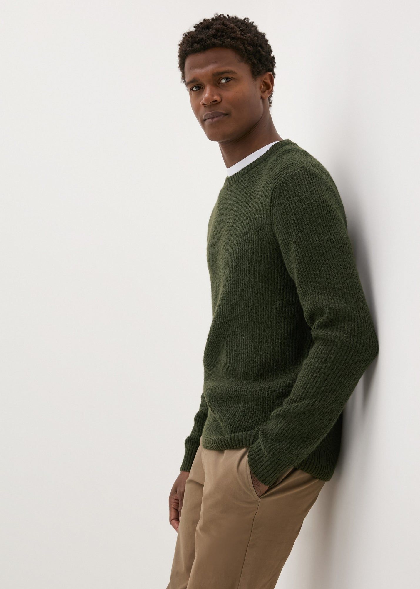 Buy Khaki Ribbed Crew Neck Jumper Online in Saudi Arabia bfab