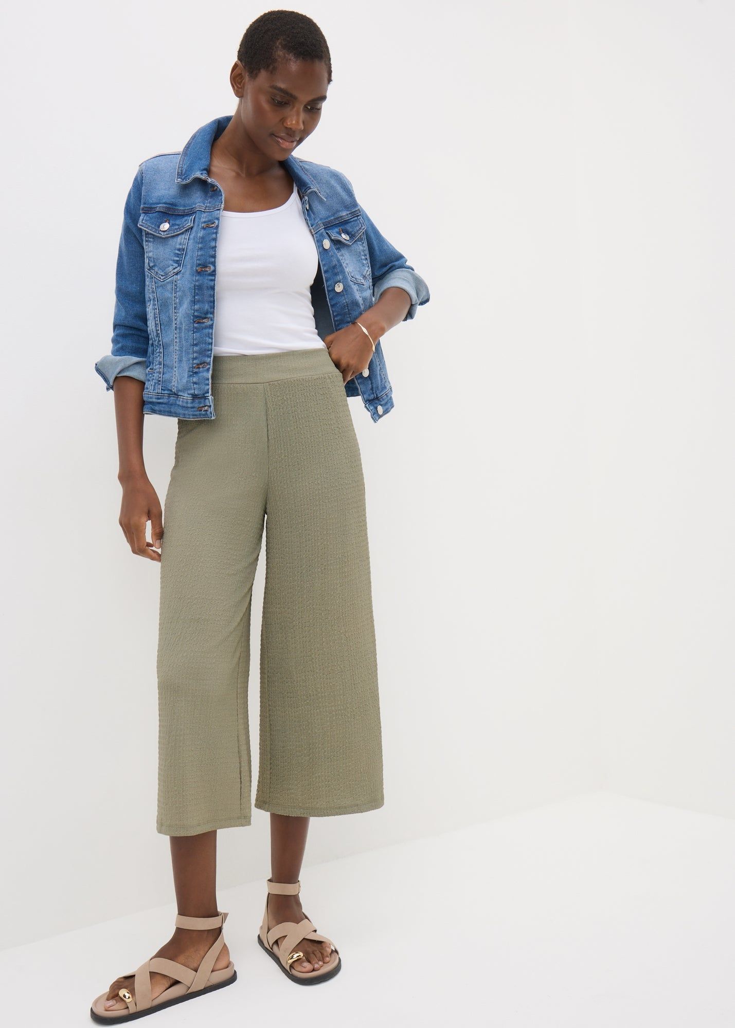 Buy Textured Cropped Trousers-Khaki-8 Online in Jordan from Matalan