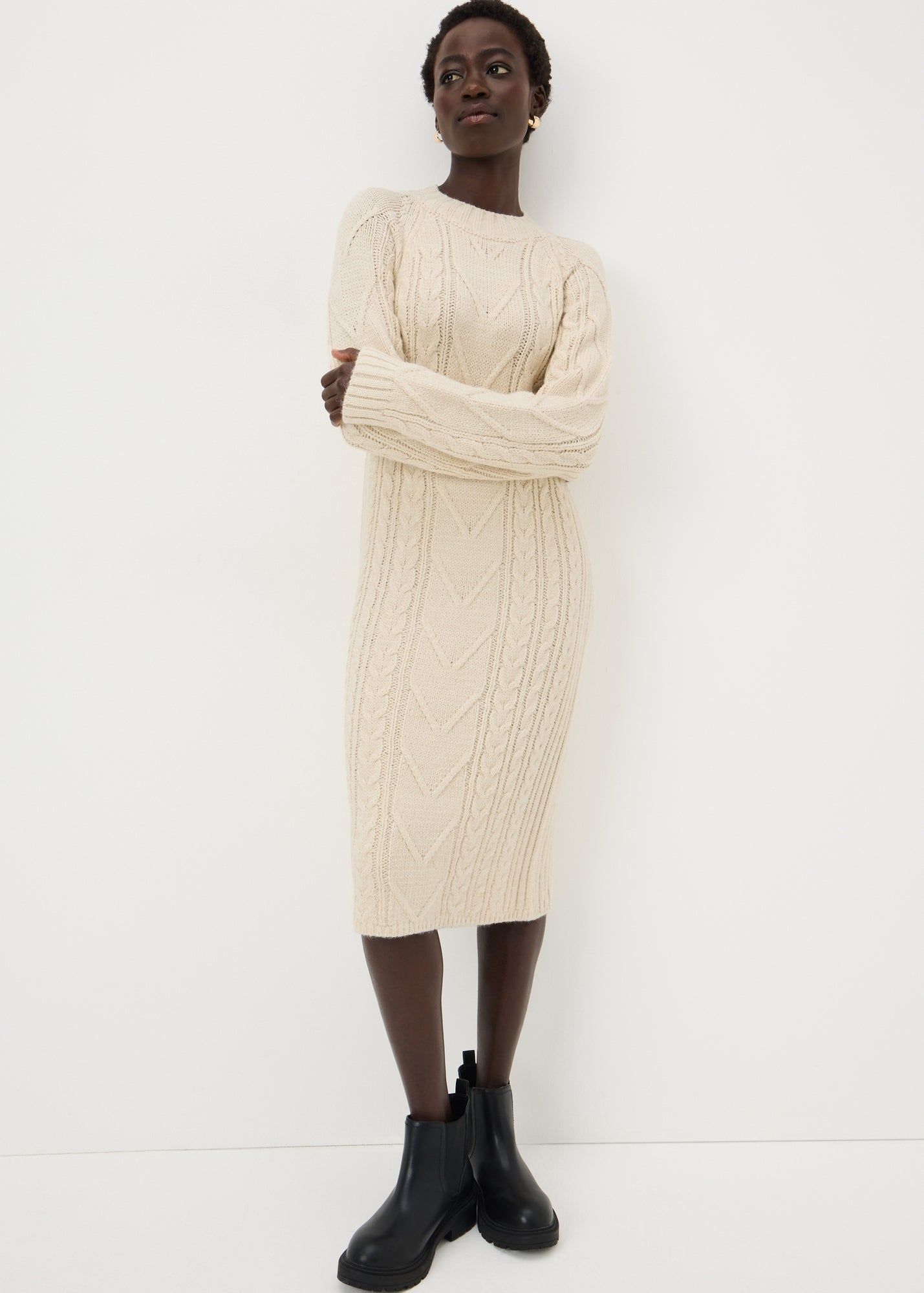 Buy Maxi Knitted Cable Dress-Off White-M Online in Jordan from Matalan