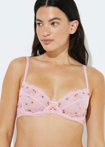 Buy Pink Floral Embroidered Non Padded Bra - Nude - 34A in Bahrain - bfab
