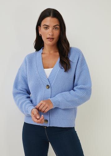 Buy Button Up Short Cardigan Blue S Online in UAE from Matalan