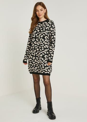 Buy Black Leopard Print Mini Jumper Dress Online in UAE from Matalan