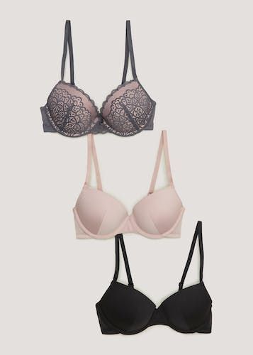Buy 3 Pack Plunge Bras - Grey - 38D Online in Oman from Matalan