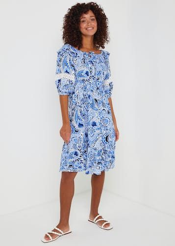 Buy Blue Paisley Viscose Midi Dress Blue 18 Online in Qatar from Matalan