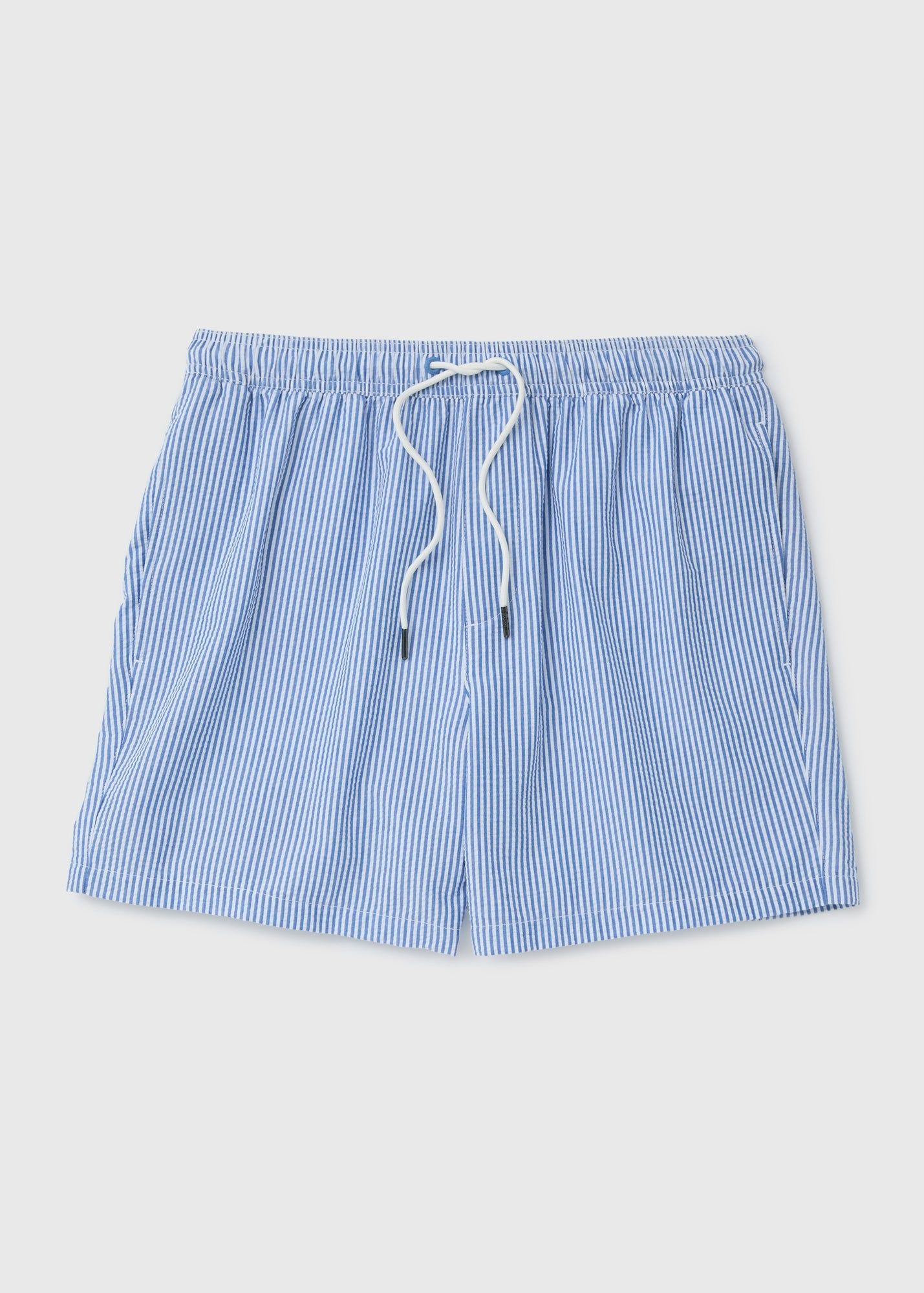 Mens blue and white striped swim shorts deals