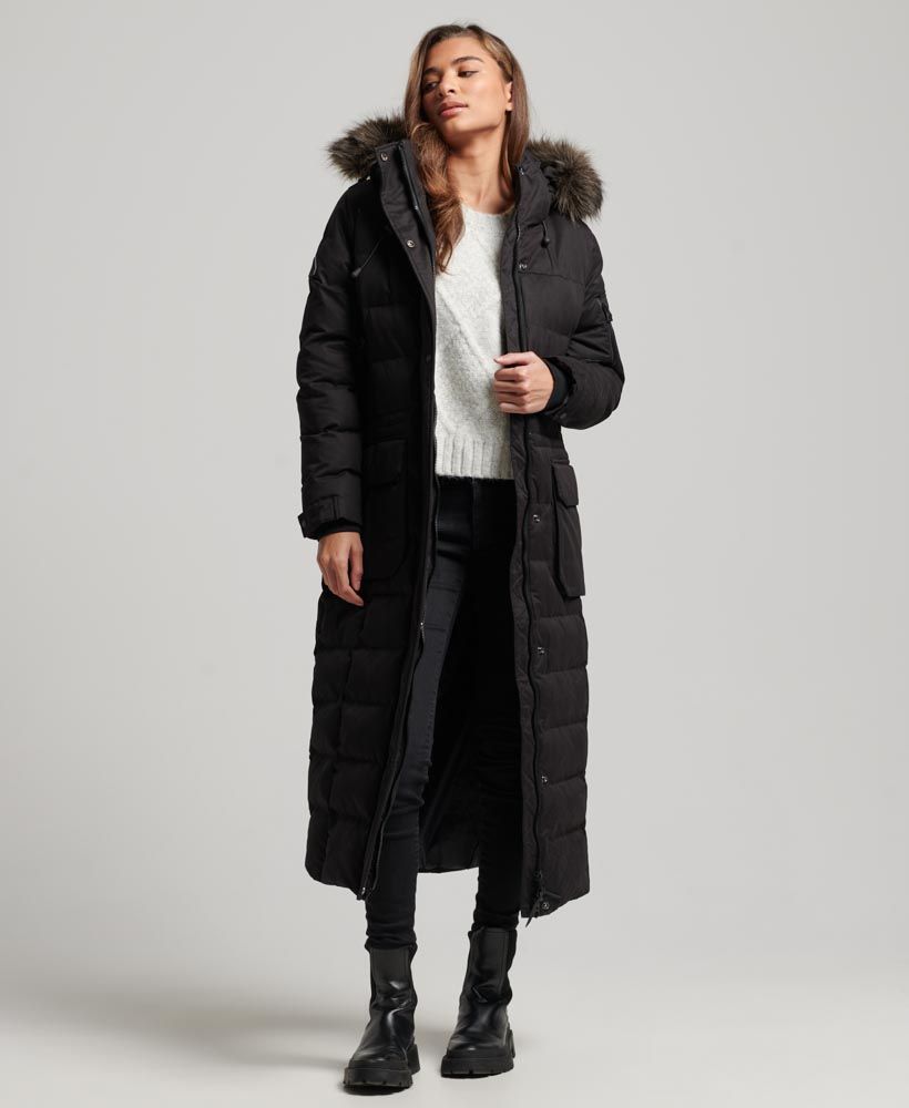 Longline faux fur coat with hood best sale