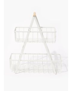 Wire Two Tier Storage Basket (37cm x 35.5cm x 17cm)-White