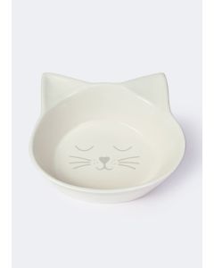 Cat Face Ceramic Pet Bowl (21cm x 5cm)-White