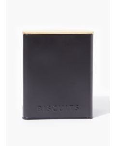 Black Metal Lidded Biscuit Tin (14cm x 16.5cm)-Black