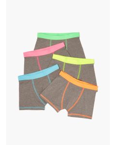 Boys 5 Pack Charcoal Neon Trunks (2-13yrs)