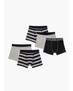 Boys 5 Pack Black & Grey Stripe Trunks (4-16yrs)