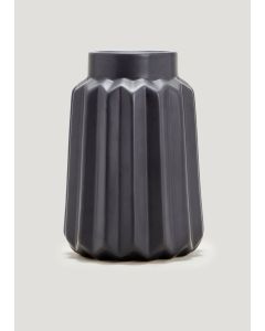 Ribbed Ceramic Vase (14cm x 14cm x 20cm)-Black