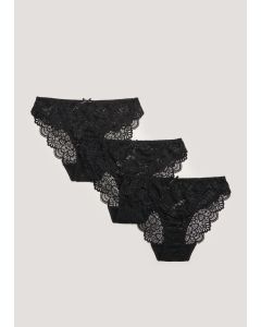 3 Pack Black Lace High Leg Knickers