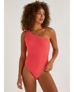 Coral Crinkle One Shoulder Swimsuit