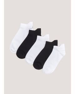 5 Pack Black & White Microfibre Trainer Socks-Black/White-One Size