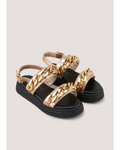 Girls Gold Chunky Chain Sandals (Younger 10-Older 5)