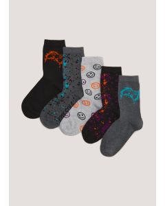 Kids 5 Pack Gamer Ankle Socks (Younger 6-Older 6.5)