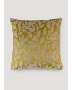 Yellow Jacquard Leaf Cushion (43cm x 43cm)