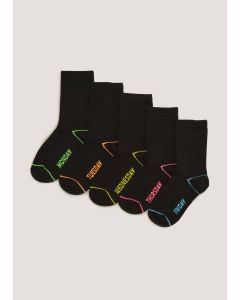 Kids 5 Pack Black Days of the Week Ankle Socks (Younger 6-Older 6.5)