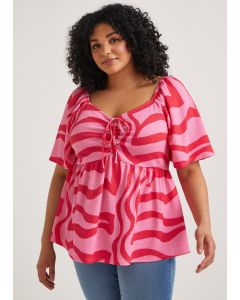 Papaya Curve Pink Sweetheart Tie Front Top