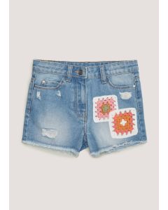 Girls Mid Wash Crochet Denim Shorts (4-13yrs)