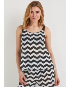 White & Black Zigzag Co-Ord Beach Top