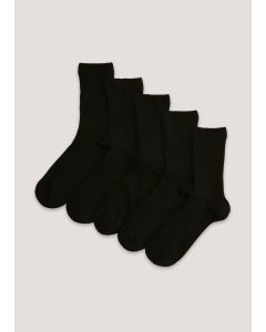 Kids 5 Pack Black Ribbed Socks (Younger 9-Older 6.5)