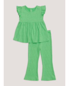 Girls Green Plisse Top & Flares Co-Ord Set (9mths-6yrs)