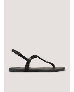 Rope Toe Post Sandals - Black - 4