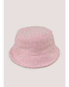 Girls Pink Flower Print Towel Bucket Hat (7-13yrs)