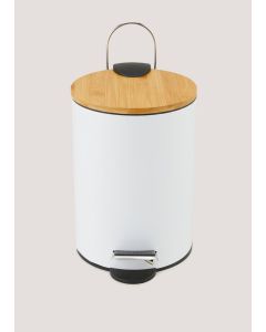 White Metal & Bamboo Bin (23cm x 17cm x 17cm)-White