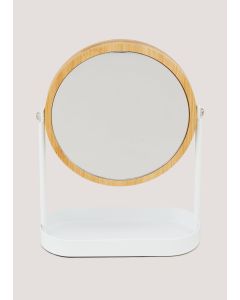 Metal & Bamboo Mirror (25cm x 19cm x 8cm)-White-One Size