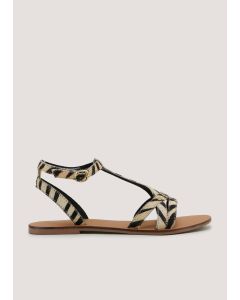 Multicoloured Leather Animal Print Gladiator Sandals - Multi - 7