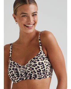 DD+ Brown Animal Print Ruched Bikini Top